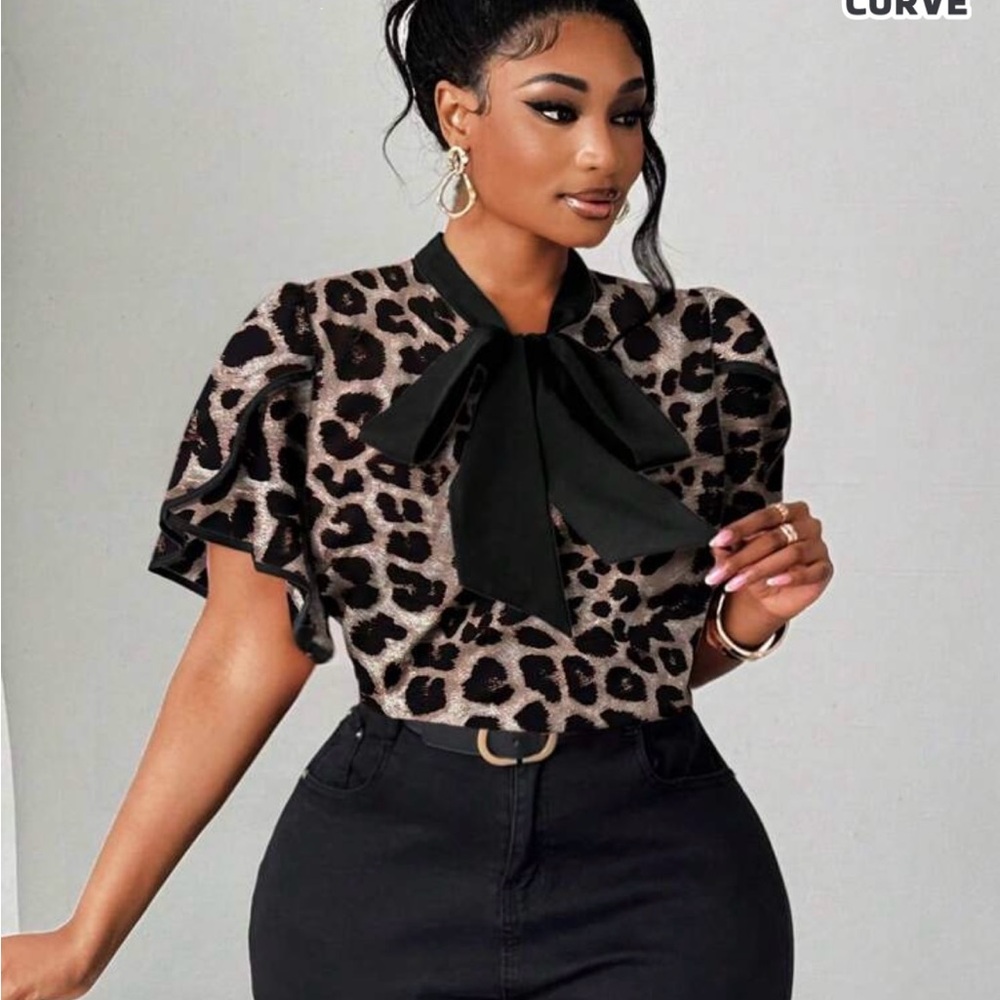 Leopard Print Blouse with Bow